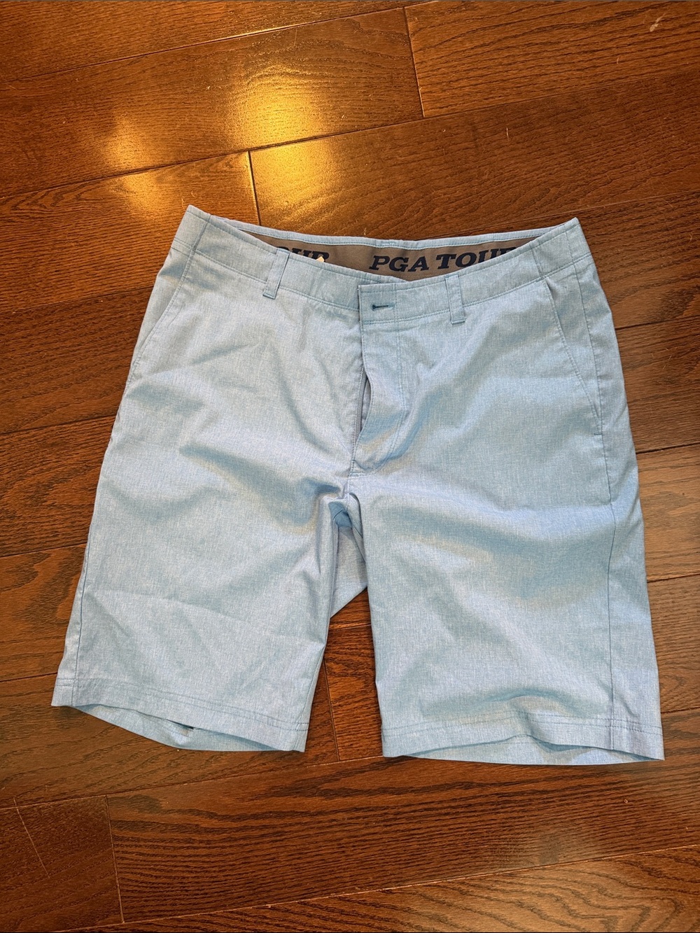 PGA TOUR Light Blue Flat-Front Performance Golf Shorts